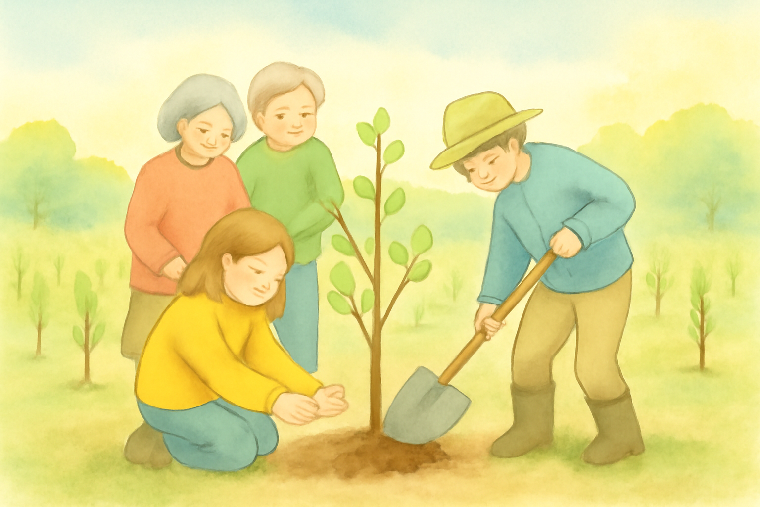 地域の絆を育む、ケイシーでの植樹活動 のイメージイラスト